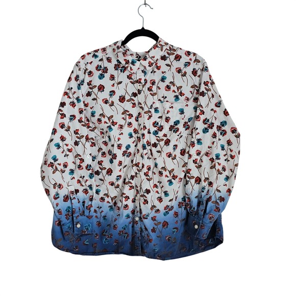 Lands End Womens 1X Floral Ombre Long Sleeve Cotton Button Down Shirt - Picture 16 of 16